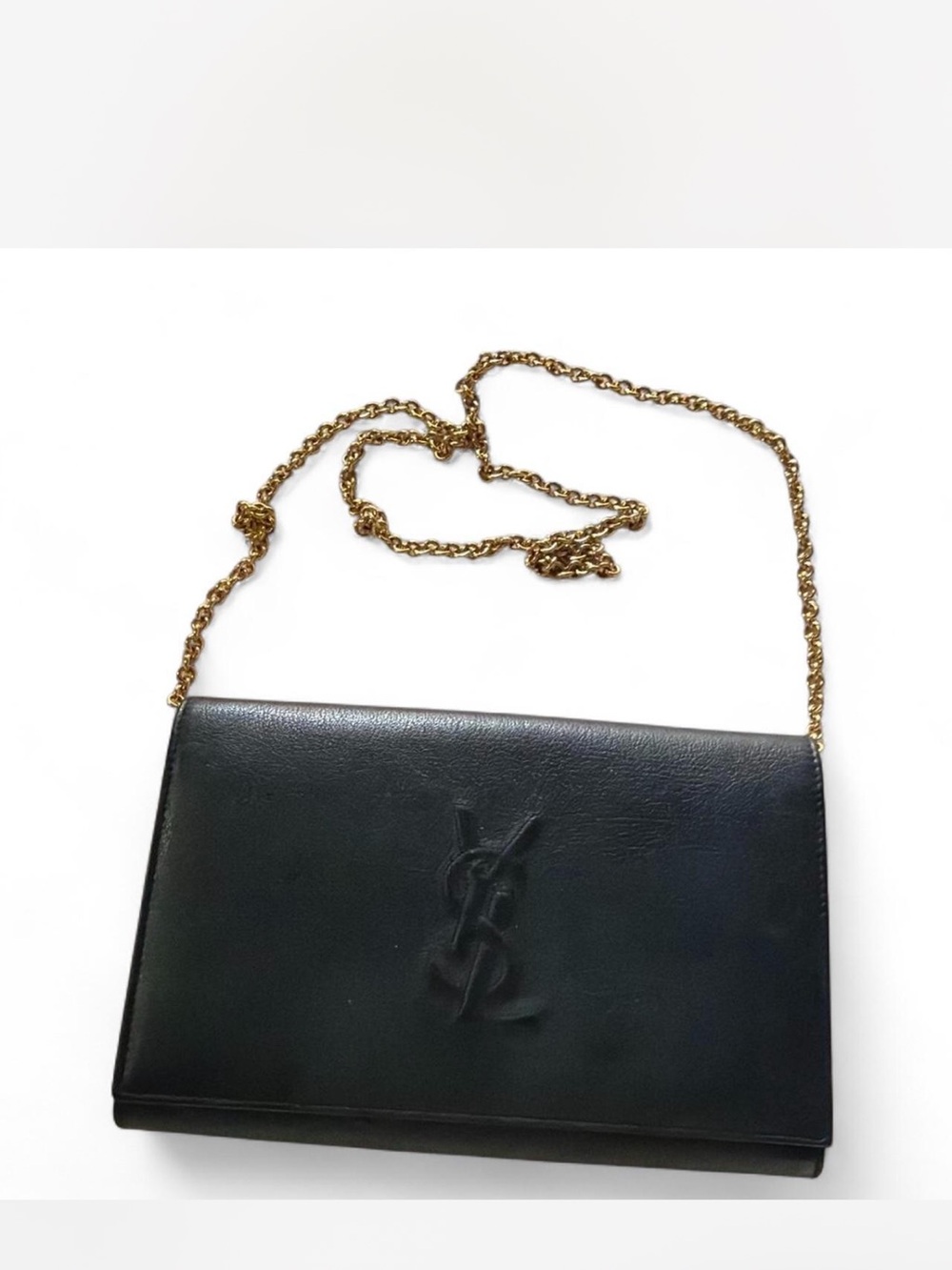 Yves Saint Laurent Black Leather Wallet on Gold Chain
